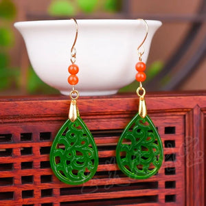 Natural Green Jade Emerald Phoenix Earrings DIY Hand-Carved Amulet