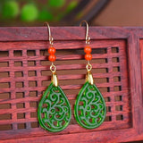 Natural Green Jade Emerald Phoenix Earrings DIY Hand-Carved Amulet