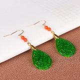 Natural Green Jade Emerald Phoenix Earrings DIY Hand-Carved Amulet