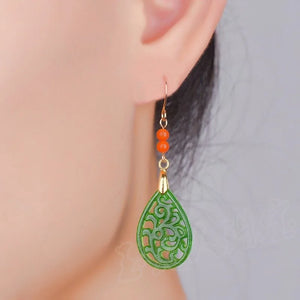 Natural Green Jade Emerald Phoenix Earrings DIY Hand-Carved Amulet