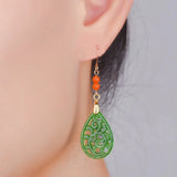 Natural Green Jade Emerald Phoenix Earrings DIY Hand-Carved Amulet