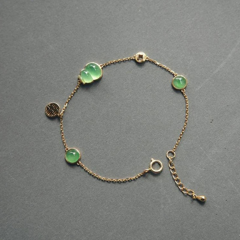 Hetian Ice Seed Chalcedony Gourd Pendant Charm Bracelet