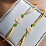 Hetian Jade Peace Buckle Silver Bracelet Retro Chinese Style Fu Character