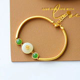 Hetian Jade Peace Buckle Silver Bracelet Retro Chinese Style Fu Character