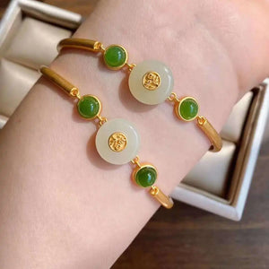 Hetian Jade Peace Buckle Silver Bracelet Retro Chinese Style Fu Character