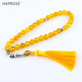 Natural Yellow Agate Stone Bracelet Islamic Prayer Beads Tasbih Muslim