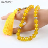 Natural Yellow Agate Stone Bracelet Islamic Prayer Beads Tasbih Muslim