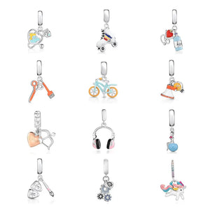 DIY Women Jewelry Pendant Skating Headphone Bead Necklace Charms 925 Silver