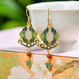 Hetian Jade Enamel Porcelain Pearl Long Earrings Retro Ethnic Jewelry