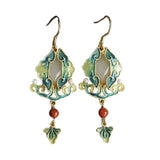 Hetian Jade Enamel Porcelain Pearl Long Earrings Retro Ethnic Jewelry