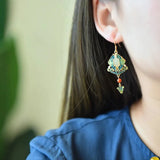 Hetian Jade Enamel Porcelain Pearl Long Earrings Retro Ethnic Jewelry
