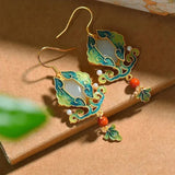 Hetian Jade Enamel Porcelain Pearl Long Earrings Retro Ethnic Jewelry