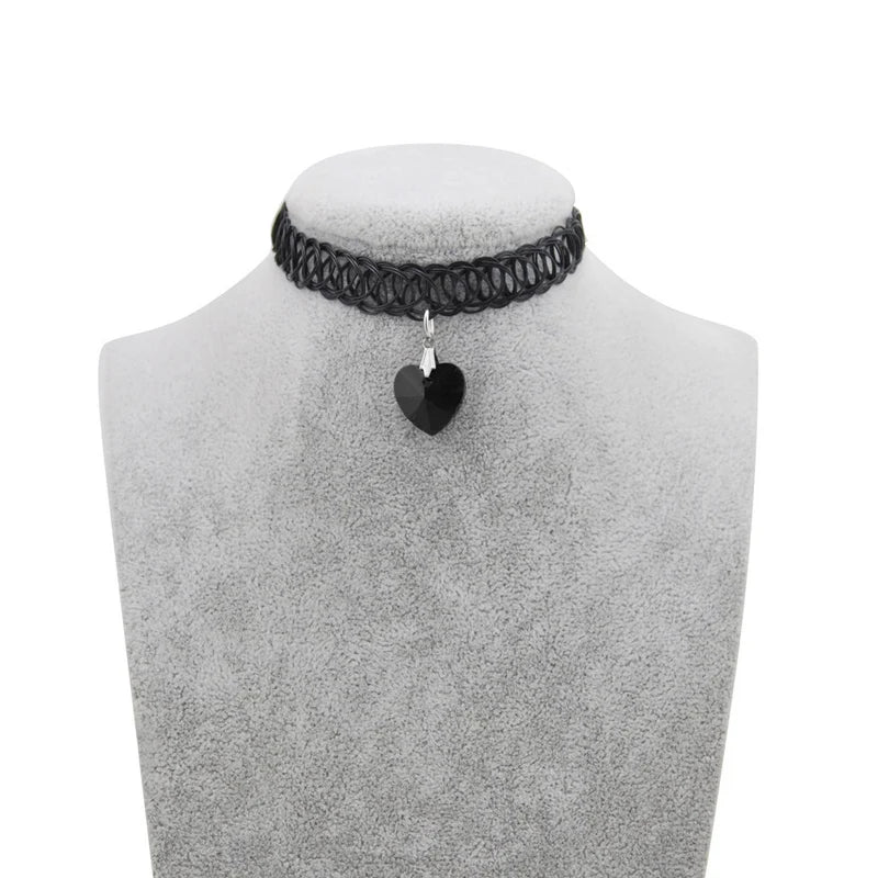 Crystal Tattoo Choker Stretch Necklace Elastic Heart Chocker