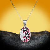Red Flower Epoxy Pendant Necklace 925 Silver Enamel Party Jewelry