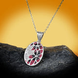 Red Flower Epoxy Pendant Necklace 925 Silver Enamel Party Jewelry