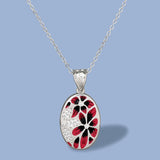 Red Flower Epoxy Pendant Necklace 925 Silver Enamel Party Jewelry