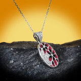 Red Flower Epoxy Pendant Necklace Silver Enamel Jewelry