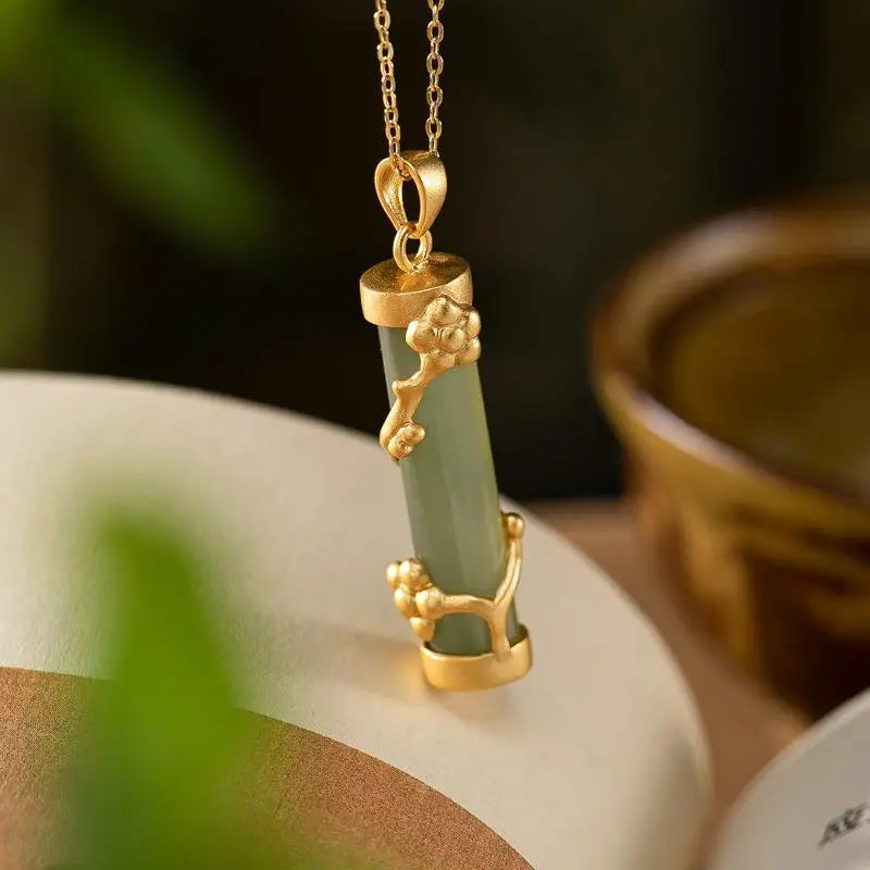 S925 Silver Gilding Hetian Jade Smokey Violet Pendant Plum Blossom