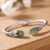 S925 Sterling Silver Hetian Jade Gray Jade Open-Ended Bracelet