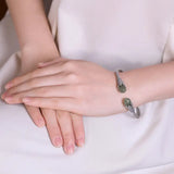 S925 Sterling Silver Hetian Jade Gray Jade Open-Ended Bracelet
