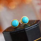 Turquoise Round Earrings Retro Charm Sand Craft Women's Jewelry