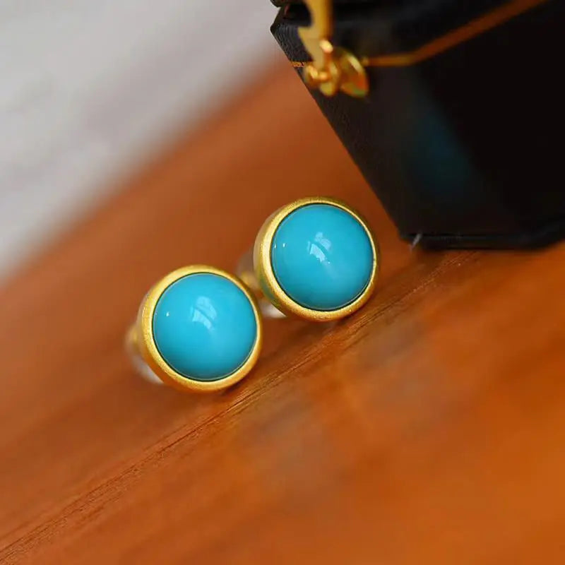 Turquoise Round Earrings Retro Charm Sand Craft Women's Jewelry