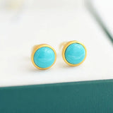 Turquoise Round Earrings Retro Charm Sand Craft Women's Jewelry
