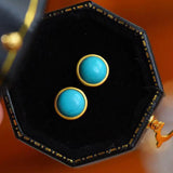 Turquoise Round Earrings Retro Charm Sand Craft Women's Jewelry