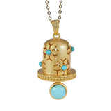 Turquoise Bell Pendant Necklace - Chinese Retro Gilded Women's Jewelry