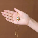 Turquoise Bell Pendant Necklace - Chinese Retro Gilded Women's Jewelry