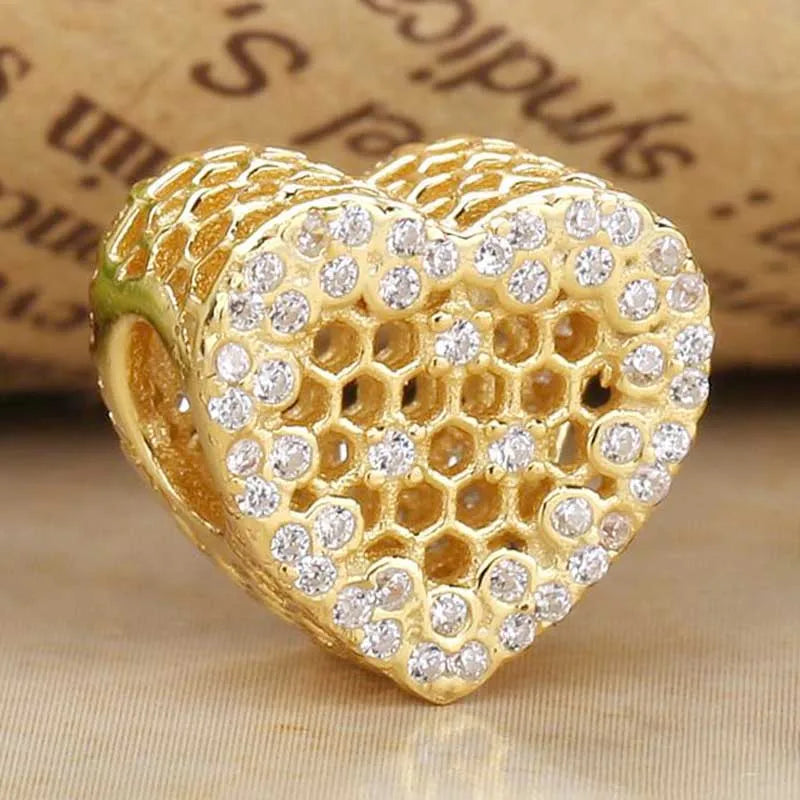 Openwork Honeycomb Lace Crystal Beads 925 Silver Charm Bracelet DIY