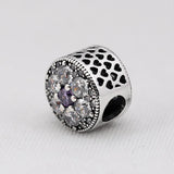 Openwork Love Heart Flower Crystal Beads 925 Silver Charm Bracelet DIY