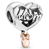 Openwork Love You Sister Mom Heart Pendant Bead 925 Sterling Silver Charm