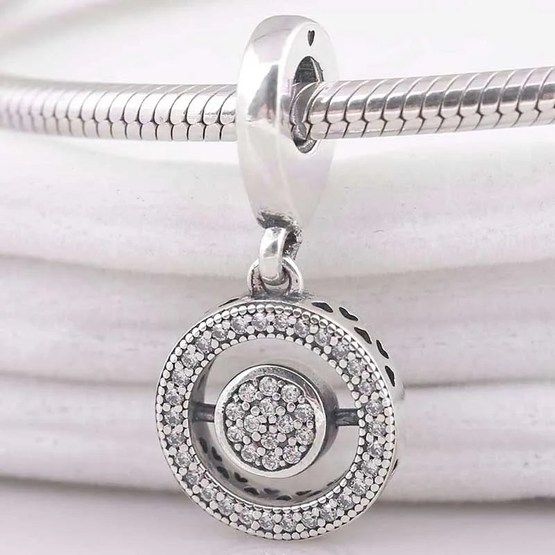 Radiant Spinning Hearts Crystal Pendant Beads 925 Silver Charm Bracelet
