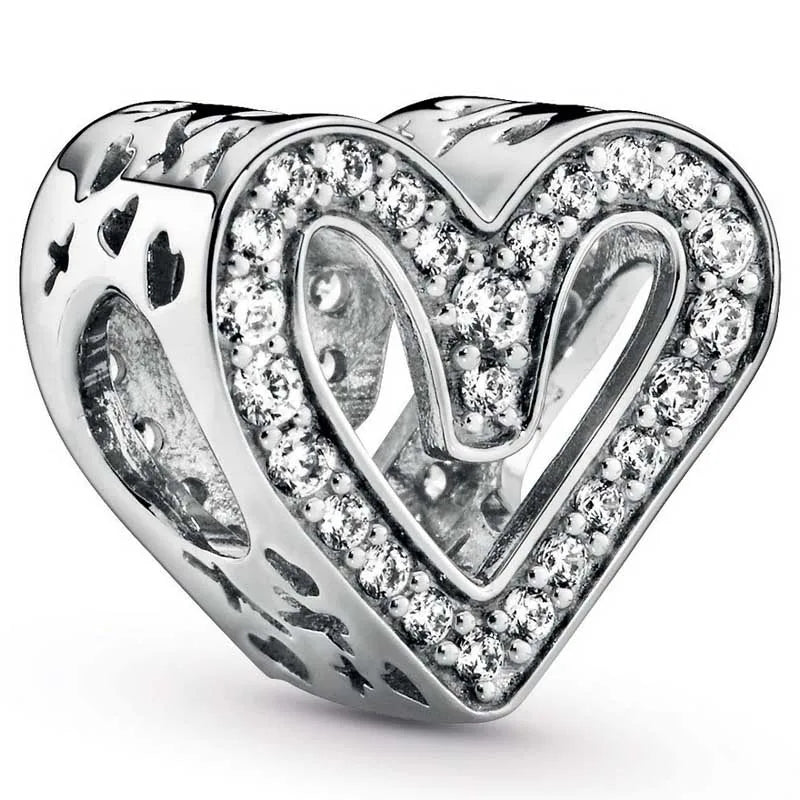 Rose Sparkling Heart Charm for 925 Sterling Silver Bracelet