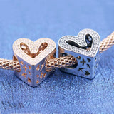 Rose Sparkling Heart Charm for 925 Sterling Silver Bracelet