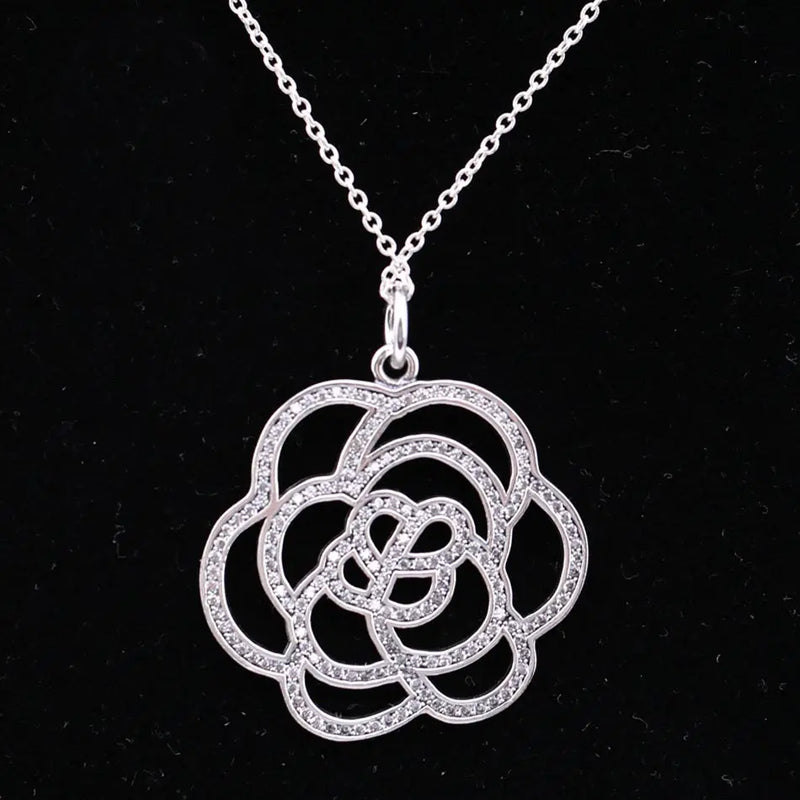 Rose Flower Crystal Necklace for 925 Silver Charm Bracelet