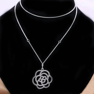 Rose Flower Crystal Necklace for 925 Silver Charm Bracelet