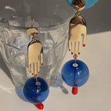 Palm Glass Ball Dangle Earrings Exaggerated Hand Long Drop Earrings