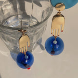 Palm Glass Ball Dangle Earrings Exaggerated Hand Long Drop Earrings