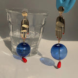 Palm Glass Ball Dangle Earrings Exaggerated Hand Long Drop Earrings