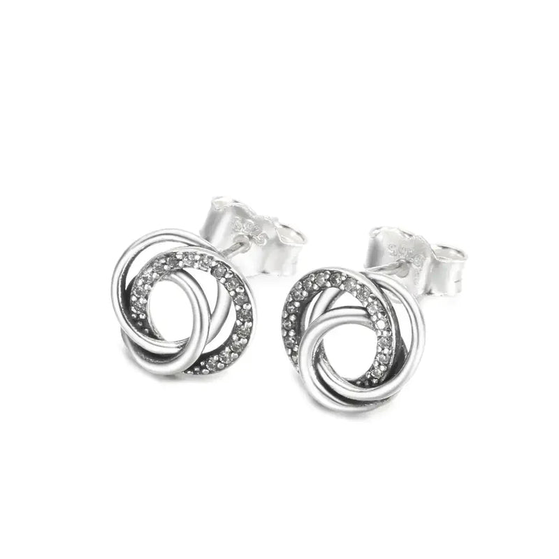 925 Sterling Silver Family Always Encircled Stud Earrings