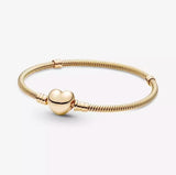 Pan Bracelet Rose & Heart Clasp Crystal Fit Europe Bangle 925 Sterling Silver