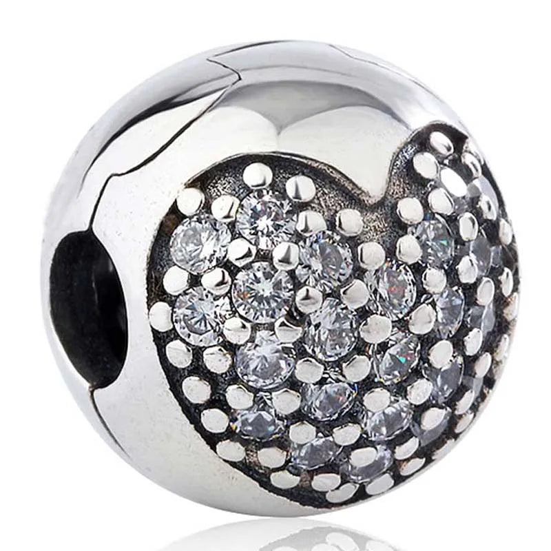 Crystal Heart Clip Lock Stopper Bead for 925 Silver Bracelet