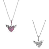 925 Sterling Silver Heart & Angel Wings Necklace