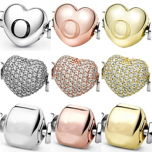 925 Sterling Silver Heart Barrel Clip Bead Bracelet Charm