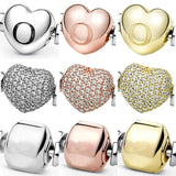 925 Sterling Silver Heart Barrel Clip Bead Bracelet Charm