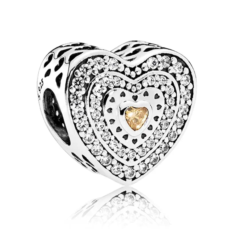 Mother & Son Bond Crystal Charm for Europe Bracelet 925 Silver DIY Jewelry