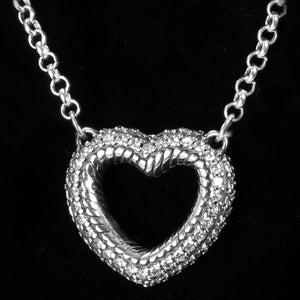 Open Heart Collier Necklace, 925 Sterling Silver Charm Bracelet DIY Jewelry