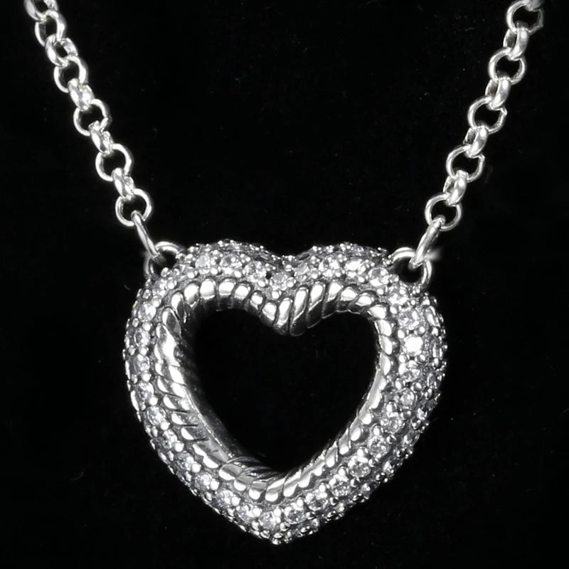 Open Heart Collier Necklace, 925 Sterling Silver Charm Bracelet DIY Jewelry